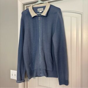 LUCKY BRAND Full Zip Waffle Knit Mens XL Cardigan Periwinkle Blue Mock Neck Cozy